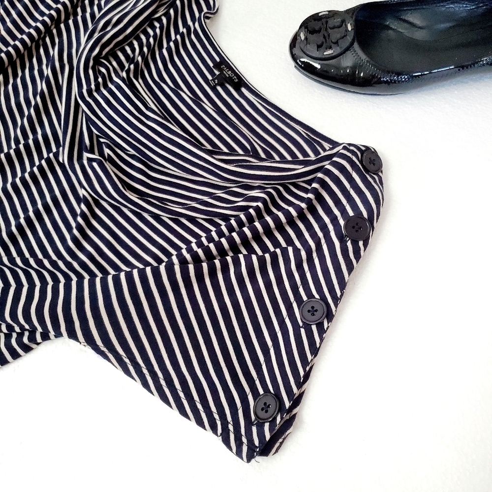 💓SOLD💓Talbots Nautical Button Sleeve Cowl Top - Picture 2 of 16